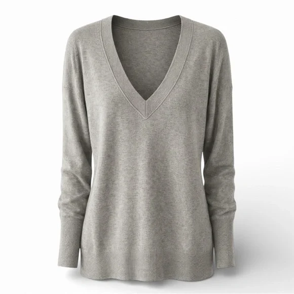 White House Black Market Gray V-Neck Cashmere Blend Sweater – Size L - Picture 1 of 14